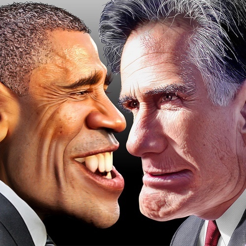 Obama Romney Cartoon Faces Distorted