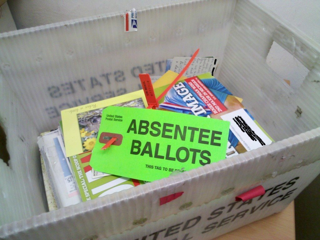 Ballot Absentee Envelope in Mail Crate