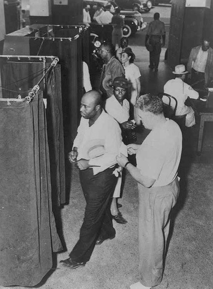 Voters at the Voting Booths. ca. 1945. NAACP Collection, The African American Odyssey\