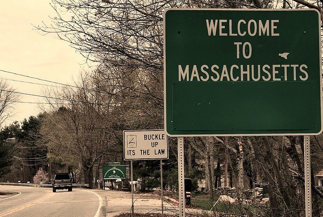 Massachusetts Welcome Sign Old Snow