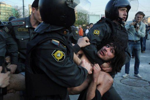 Russia Protesters Arrested Dragged Shirtless