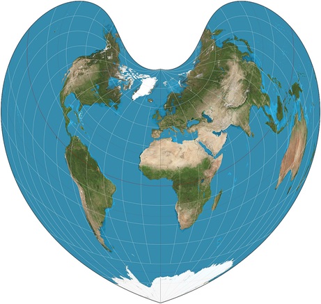 Bonne projection is a pseudoconical equal-area map projection