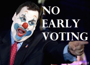 NJ Early Voting Veto chris christie graphic clown