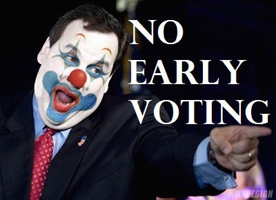chris christie vetoes early voting graphic clown