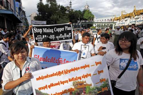 Burma protests against the copper mine violence have continued.