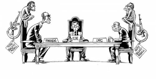 Congo and Rwanda Presidents meet at Table Cartoon