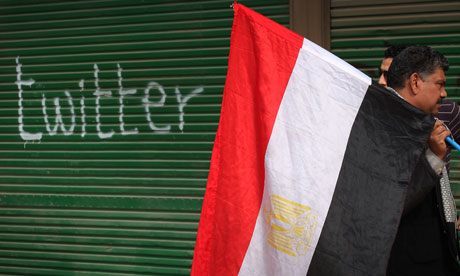 Egypt Flag Man Near Twitter Graffiti