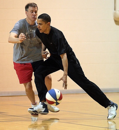 Obama Basketball Dribble w Friend - Strong Victory for Obama
