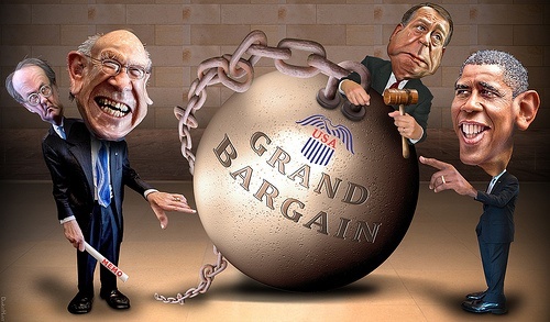Obama Cartoon Boehner Grand Bargain Budget By DonkeyHotey