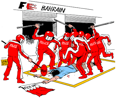 bahrain grand prix formula one protest cartoon