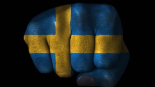 Sweden Flag painted on fist Nordic Supermodel